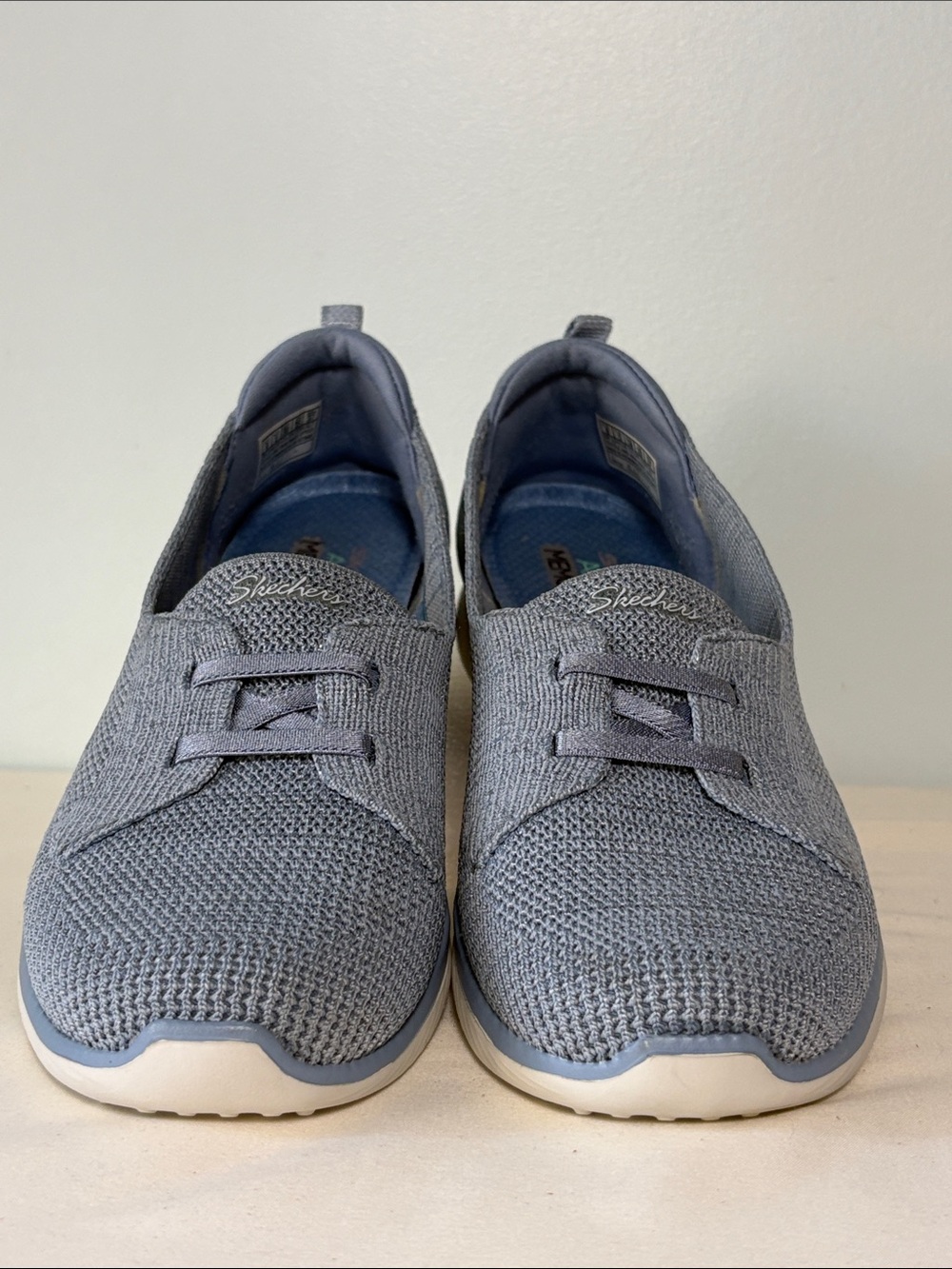 Women's Skecher Microburst 2.0 Slip-On Knit Sneakers in Gray/ Blue— Size 8